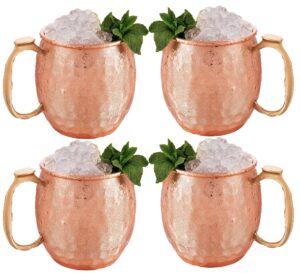 moscow mule mugs | thumb rest gold brass handles | large size 19 ounces | set of 4 hammered cups | stainless steel lining | pure copper plating | gift set