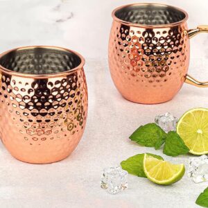 Moscow Mule Mugs | Thumb Rest Gold Brass Handles | Large Size 19 ounces | Set of 4 Hammered Cups | Stainless Steel Lining | Pure Copper Plating | Gift Set