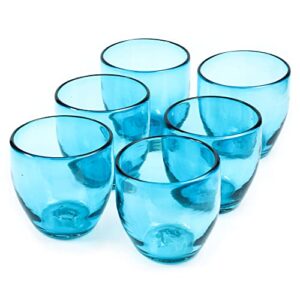 handmade con amor - hand blown mexican drinking glasses - set of 6, 9 fl oz each, aquamarine turquoise