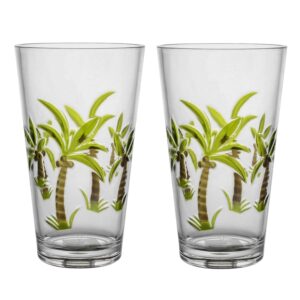 upware 24 oz water tumblers cups, durable acrylic plastic highball tumblers, set of 2, bpa-free reusable stackable shatter-proof plastic drinkware, hb tumbler (24 oz, palm tree)