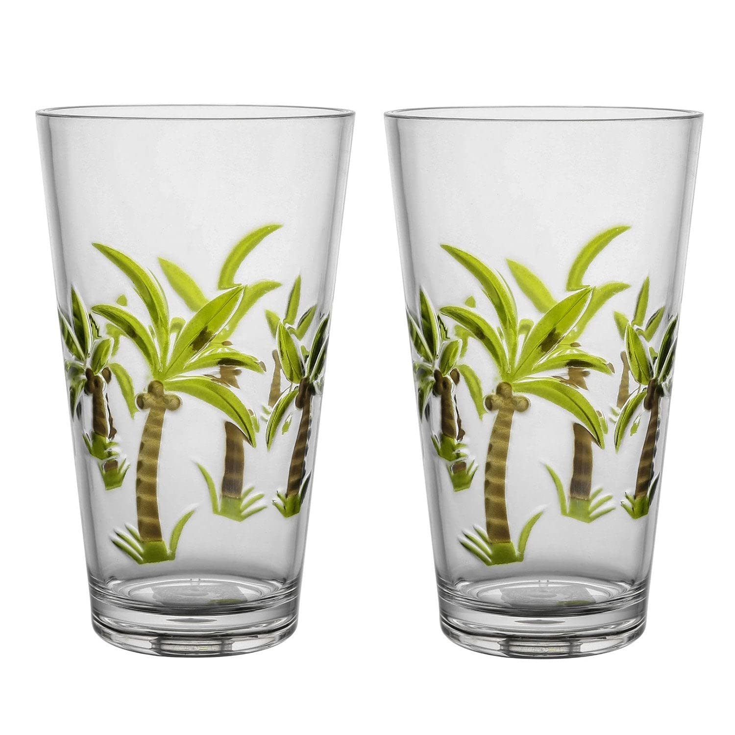 UPware 24 oz Water Tumblers Cups, Durable Acrylic Plastic Highball Tumblers, Set of 2, BPA-Free Reusable Stackable Shatter-Proof Plastic Drinkware, HB Tumbler (24 oz, Palm Tree)