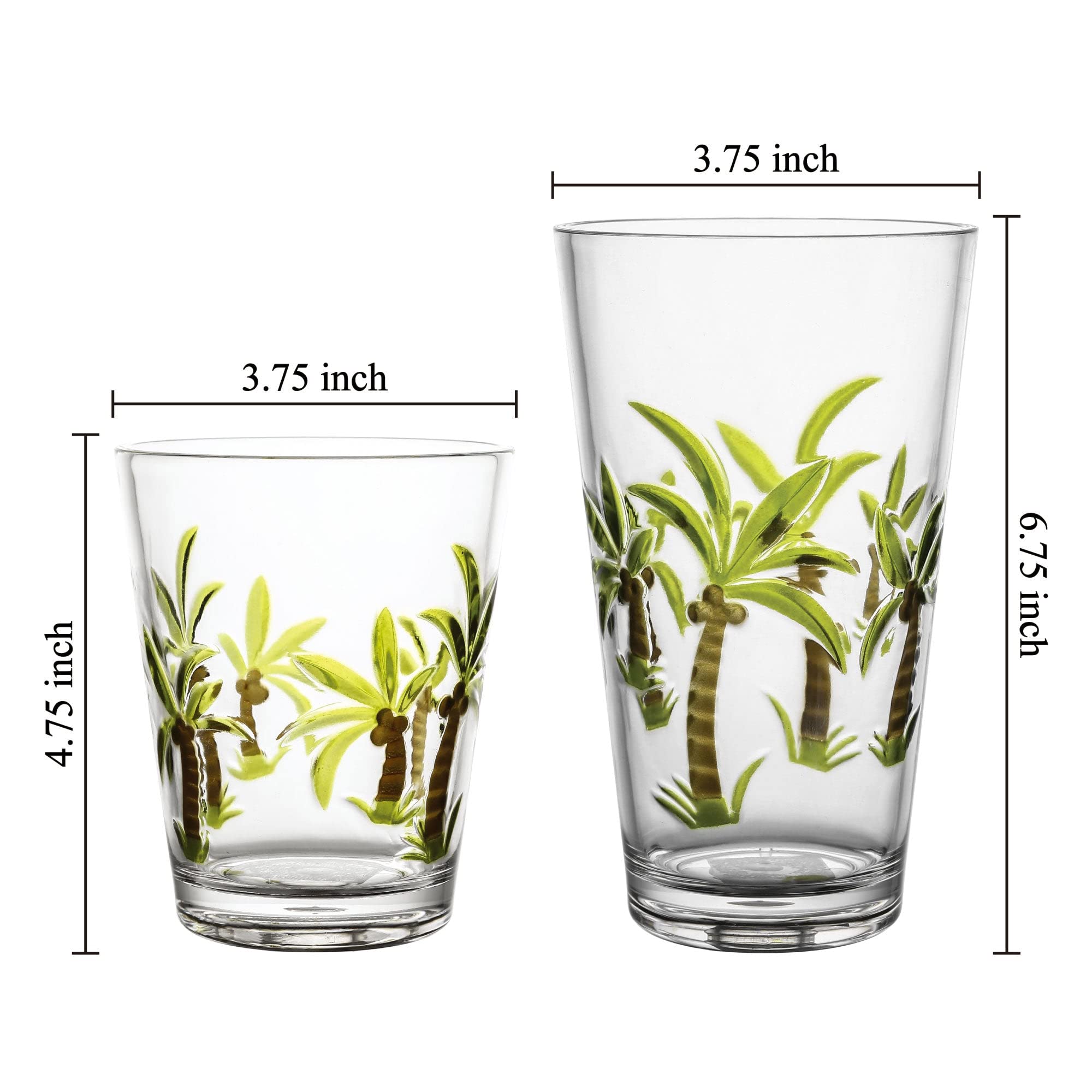 UPware 24 oz Water Tumblers Cups, Durable Acrylic Plastic Highball Tumblers, Set of 2, BPA-Free Reusable Stackable Shatter-Proof Plastic Drinkware, HB Tumbler (24 oz, Palm Tree)