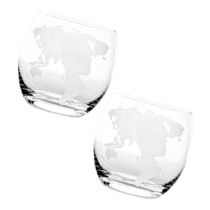 upkoch 450ml clear glass water cup set 2pcs world map design whiskey glasses crystal shot glasses coffee mugs summer water tumbler fiesta and cinco de mayo party supplies