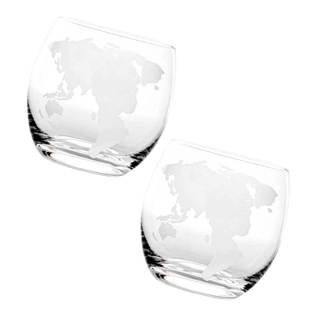 UPKOCH 450ML Clear Glass Water Cup Set 2Pcs World Map Design Whiskey Glasses Crystal Shot Glasses Coffee Mugs Summer Water Tumbler Fiesta and Cinco de Mayo Party Supplies