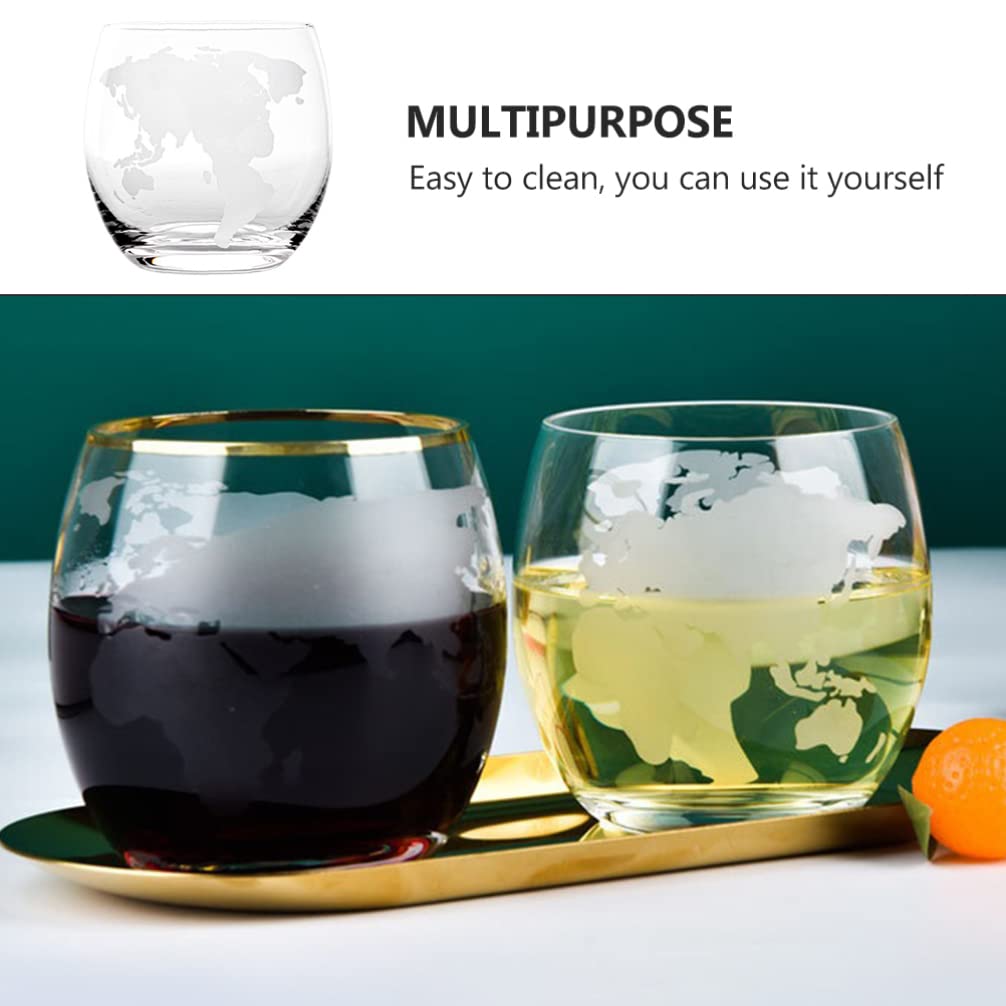 UPKOCH 450ML Clear Glass Water Cup Set 2Pcs World Map Design Whiskey Glasses Crystal Shot Glasses Coffee Mugs Summer Water Tumbler Fiesta and Cinco de Mayo Party Supplies