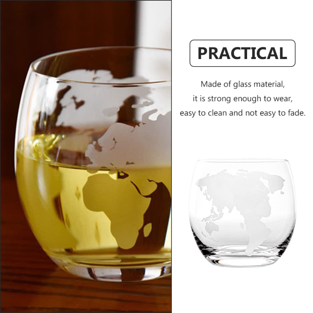 UPKOCH 450ML Clear Glass Water Cup Set 2Pcs World Map Design Whiskey Glasses Crystal Shot Glasses Coffee Mugs Summer Water Tumbler Fiesta and Cinco de Mayo Party Supplies