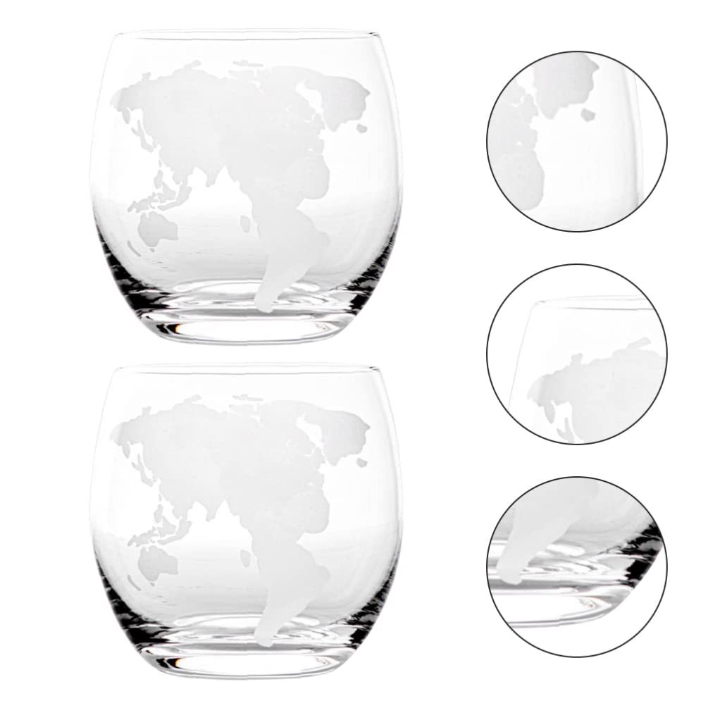 UPKOCH 450ML Clear Glass Water Cup Set 2Pcs World Map Design Whiskey Glasses Crystal Shot Glasses Coffee Mugs Summer Water Tumbler Fiesta and Cinco de Mayo Party Supplies