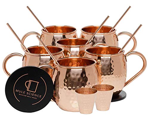 Deco 89 18 Ounce Drinking Mug, Set of 4 Moscow Mule Hammered Copper