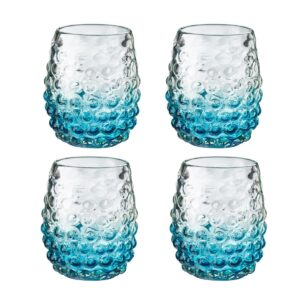 amici home-catalina double old-fashioned (dof) glass, aqua, artisan handmade mexican recycled glass, 3.5” d x 4.25” h, 12- ounce, made in mexico-set of 4