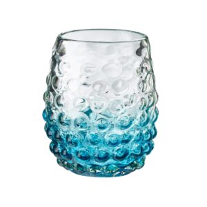 Amici Home-Catalina Double Old-Fashioned (DOF) Glass, Aqua, Artisan Handmade Mexican Recycled Glass, 3.5” D x 4.25” H, 12- Ounce, Made in Mexico-Set of 4