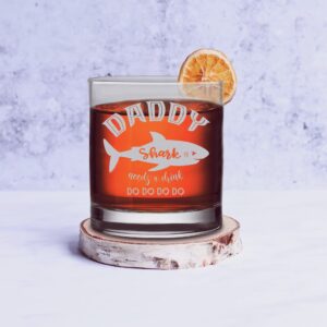 Veracco Daddy Shark Needs a Drink Whiskey Glass Funny BirthdayGifts Fathers Day For Dad (Clear, Glass)