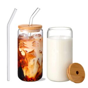 hemoton 2pcs mason jar with lid and straw, 12oz wide mouth mason jar drinking glasses cups, reusable iced coffee cup, cocktail glasses, transparent silicone sleeve bamboo lid, for juices cocktail