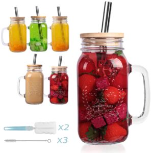 Yirilan 6 Pack 24 Oz Mason Jar Cups,Mason Jars with Handle,Mason Jar Drinking Glasses,Mason Jar with Lid and Straw,Mason Jar Mugs