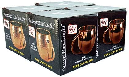 Rastogi Handicrafts Set of-4, Stainless Steel Moscow Mule Mugs Capacity-16 oz,Thumb brass handle Cold Coffee Mug/Beer Mug/Cup, Moscow Mule Mugs For Cold Drink Only