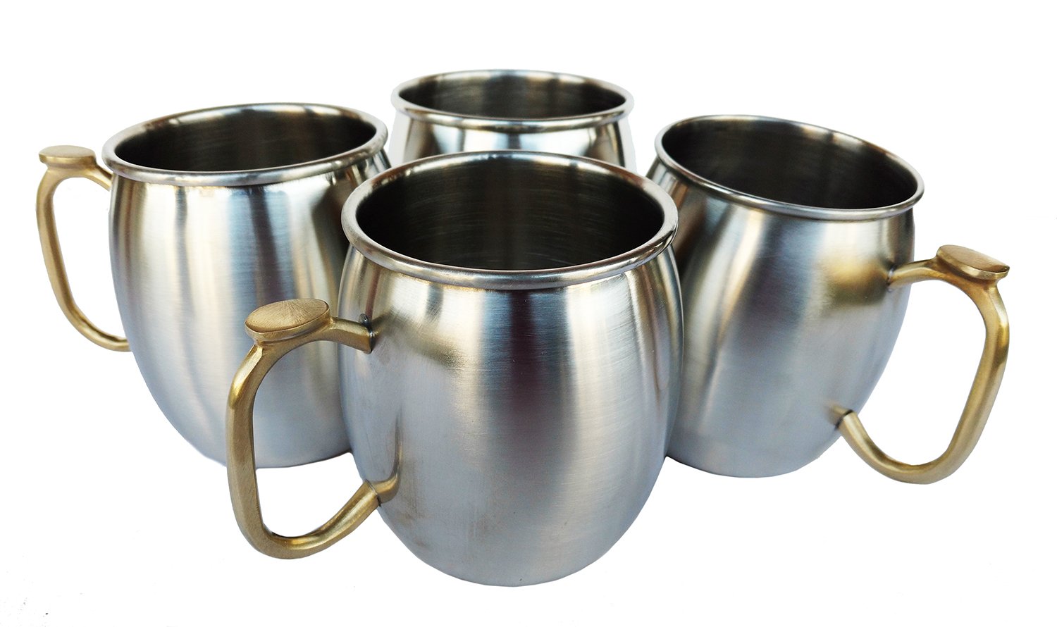 Rastogi Handicrafts Set of-4, Stainless Steel Moscow Mule Mugs Capacity-16 oz,Thumb brass handle Cold Coffee Mug/Beer Mug/Cup, Moscow Mule Mugs For Cold Drink Only