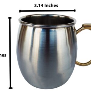 Rastogi Handicrafts Set of-4, Stainless Steel Moscow Mule Mugs Capacity-16 oz,Thumb brass handle Cold Coffee Mug/Beer Mug/Cup, Moscow Mule Mugs For Cold Drink Only