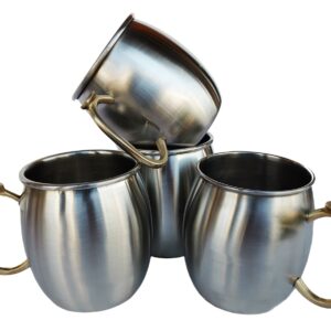 Rastogi Handicrafts Set of-4, Stainless Steel Moscow Mule Mugs Capacity-16 oz,Thumb brass handle Cold Coffee Mug/Beer Mug/Cup, Moscow Mule Mugs For Cold Drink Only