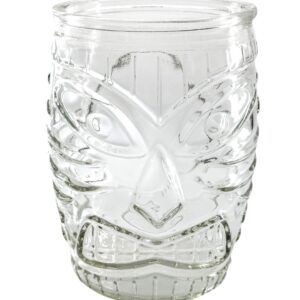 ECODECO Set of 2 Bar Tiki Glasses - Hawaiian Style Double Glass 16 Ounce Clear Tumblers - w/Jumbo Plant Fiber Straw