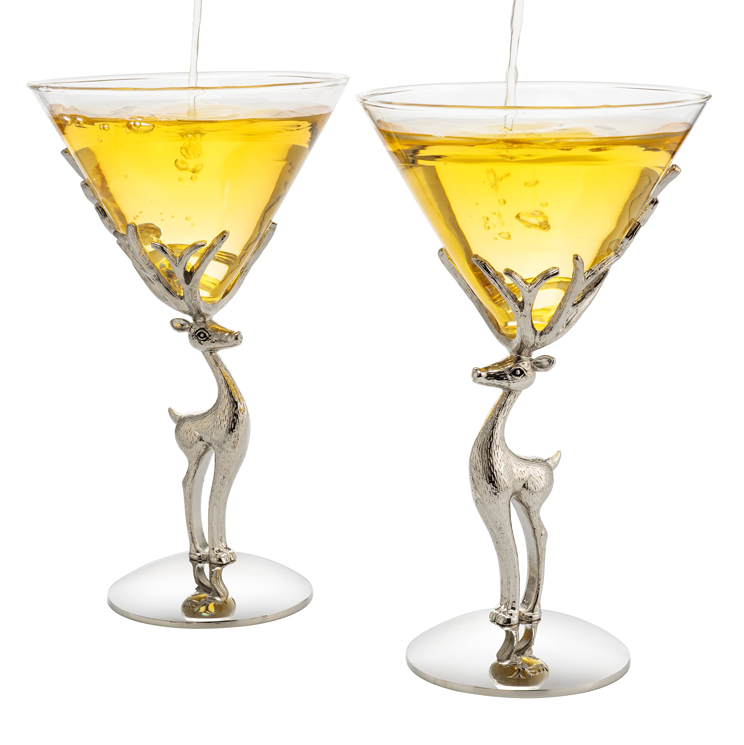 The Wine Savant Stag Antler Cocktail Martini Glasses, Set of 2, 8oz Elegant Glasses Set for any Home Bar - Luxury Glass Deer Figurine, Stag Lover Gifts, Nature Lover Gifts (Martini/Champagne)