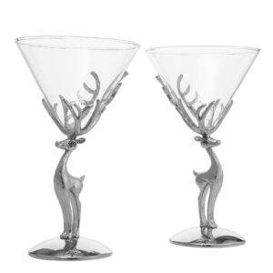 The Wine Savant Stag Antler Cocktail Martini Glasses, Set of 2, 8oz Elegant Glasses Set for any Home Bar - Luxury Glass Deer Figurine, Stag Lover Gifts, Nature Lover Gifts (Martini/Champagne)