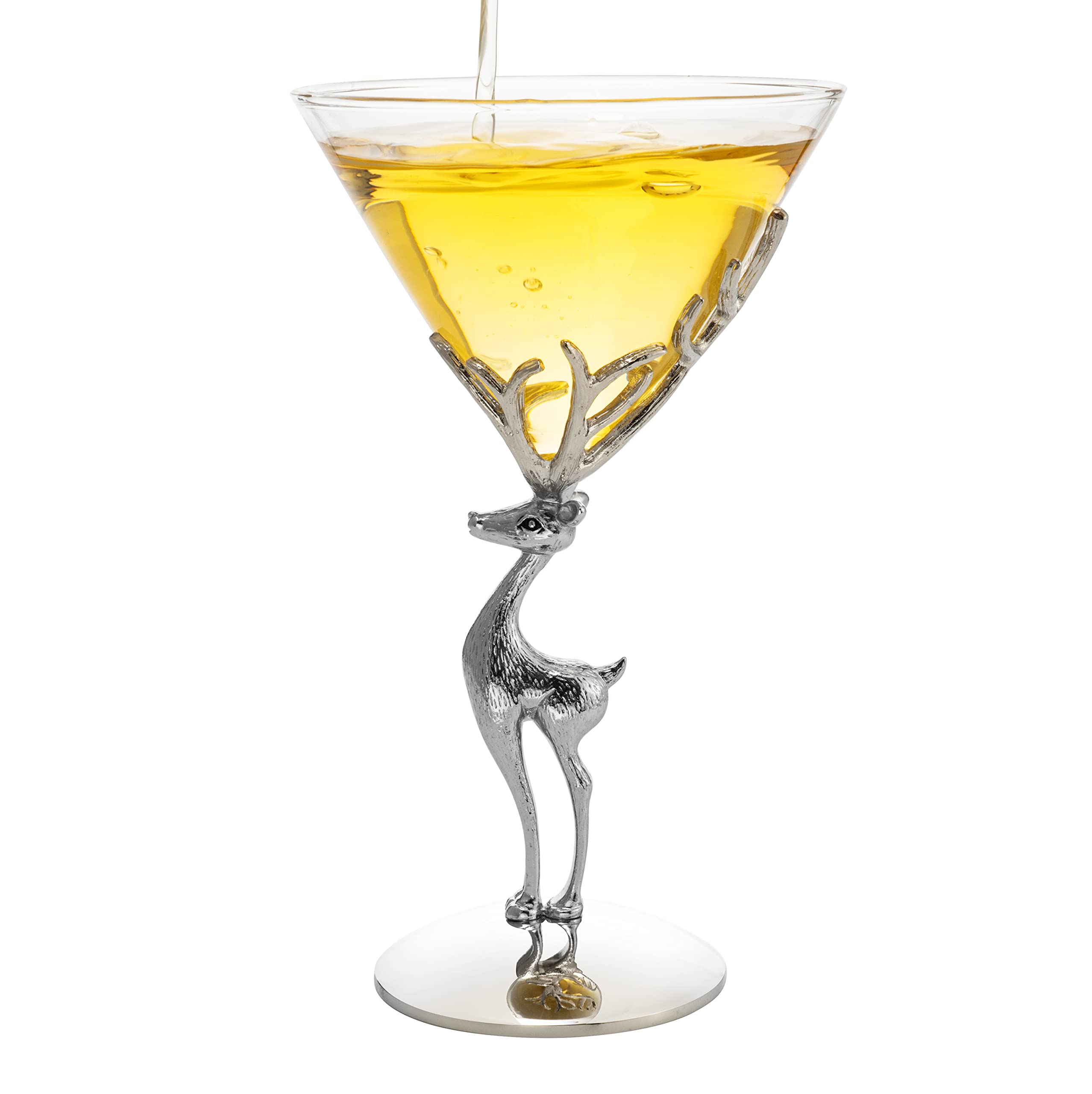 The Wine Savant Stag Antler Cocktail Martini Glasses, Set of 2, 8oz Elegant Glasses Set for any Home Bar - Luxury Glass Deer Figurine, Stag Lover Gifts, Nature Lover Gifts (Martini/Champagne)