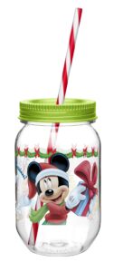 zak! designs tritan mason jar tumbler with screw-on lid and straw featuring mickey & minnie mouse, break-resistant and bpa-free plastic, 19 oz.