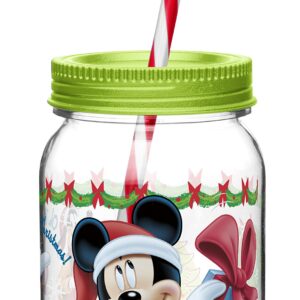 Zak! Designs Tritan Mason Jar Tumbler with Screw-on Lid and Straw featuring Mickey & Minnie Mouse, Break-resistant and BPA-free Plastic, 19 oz.