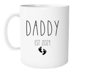 new dad present, daddy est 2021 coffee mug from baby, toddler, son, daughter, child makes a great inexpensive stocking stuffer for this holiday season, 11oz