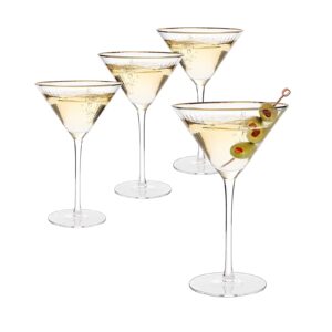 hand blown gold rim martini glasses - set of 4-10 oz, 24k gilded classic vintage glasses for martinis, cocktails, champagne, water & wine - classic coupes gilded rimed, crystal coupe with stems