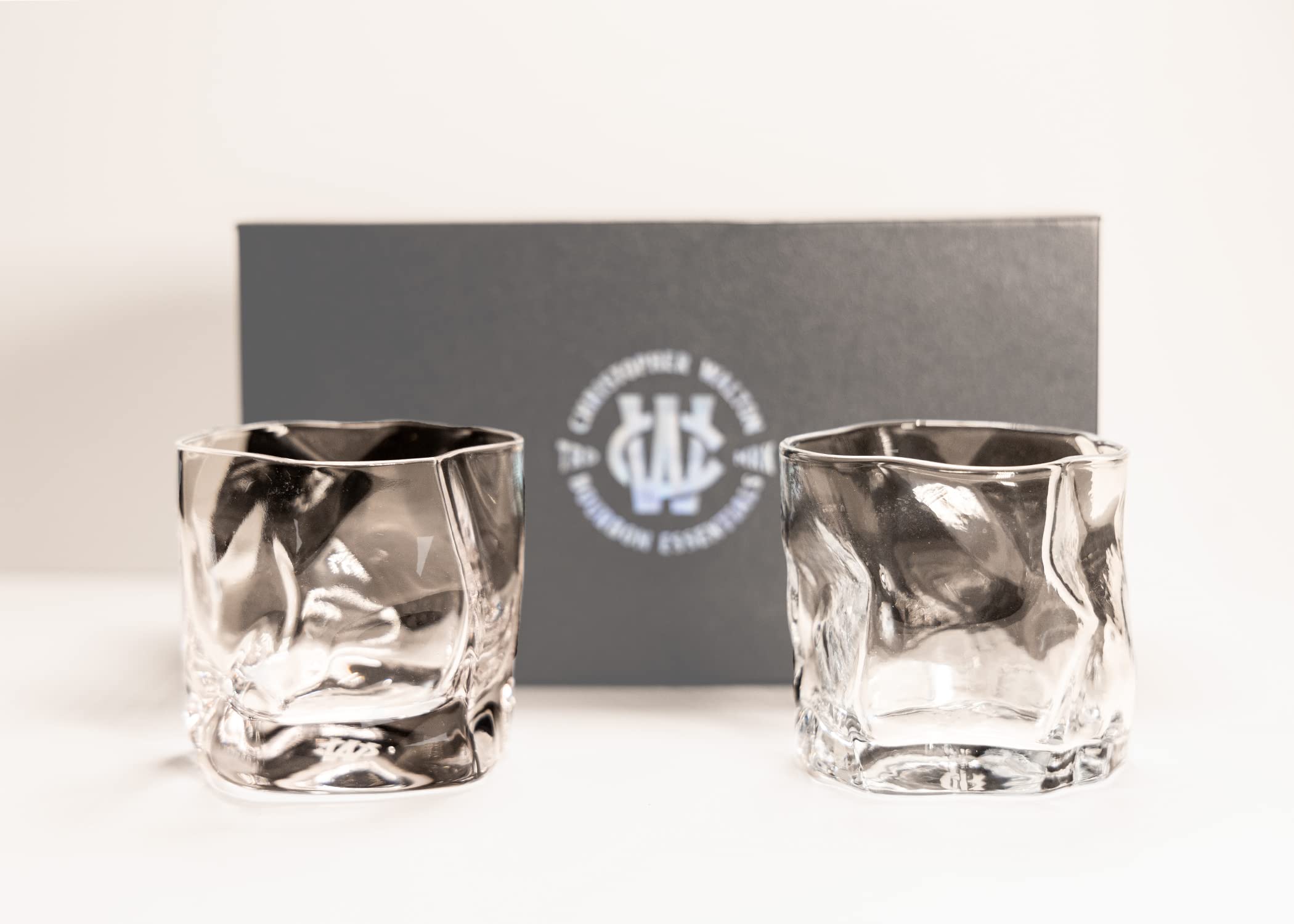 Christopher Walton The Warped. Handmade Bourbon Rocks Glass, 8.5oz, Set of 2 in Gift Box