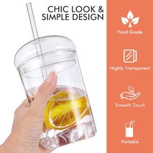 DOITOOL Clear Glass Tumbler with Straw and Lid, 15OZ Clear Iced Coffee Cups with Lids and Straw for Iced Coffee, Cold Drinks, Juices Drinking for Home Outdoor Travel Party