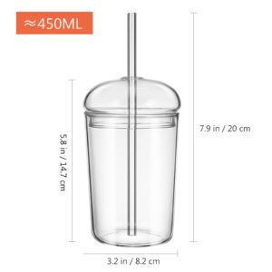 DOITOOL Clear Glass Tumbler with Straw and Lid, 15OZ Clear Iced Coffee Cups with Lids and Straw for Iced Coffee, Cold Drinks, Juices Drinking for Home Outdoor Travel Party