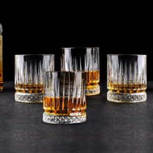 m-bay 12.5oz vertical stripes whiskey glasses set of 4, thick bottom cocktail glasses with luxury box, crystal rock glasses for bourbon, cognac, vodka, tequila, scotch