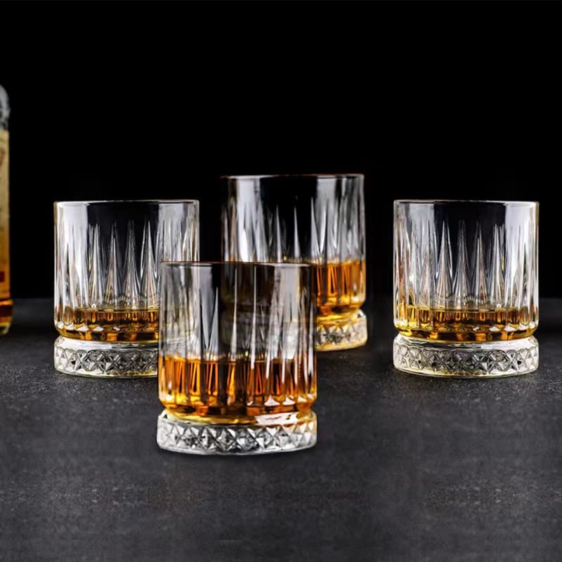 M-bay 12.5oz Vertical Stripes Whiskey Glasses Set of 4, Thick Bottom Cocktail Glasses with Luxury Box, Crystal Rock Glasses for Bourbon, Cognac, Vodka, Tequila, Scotch