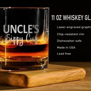 UNCLE'S SIPPY CUP Custom Personalized Whiskey Glass - Laser Engraved Etched Funny Gift for Dad Uncle Grandpa