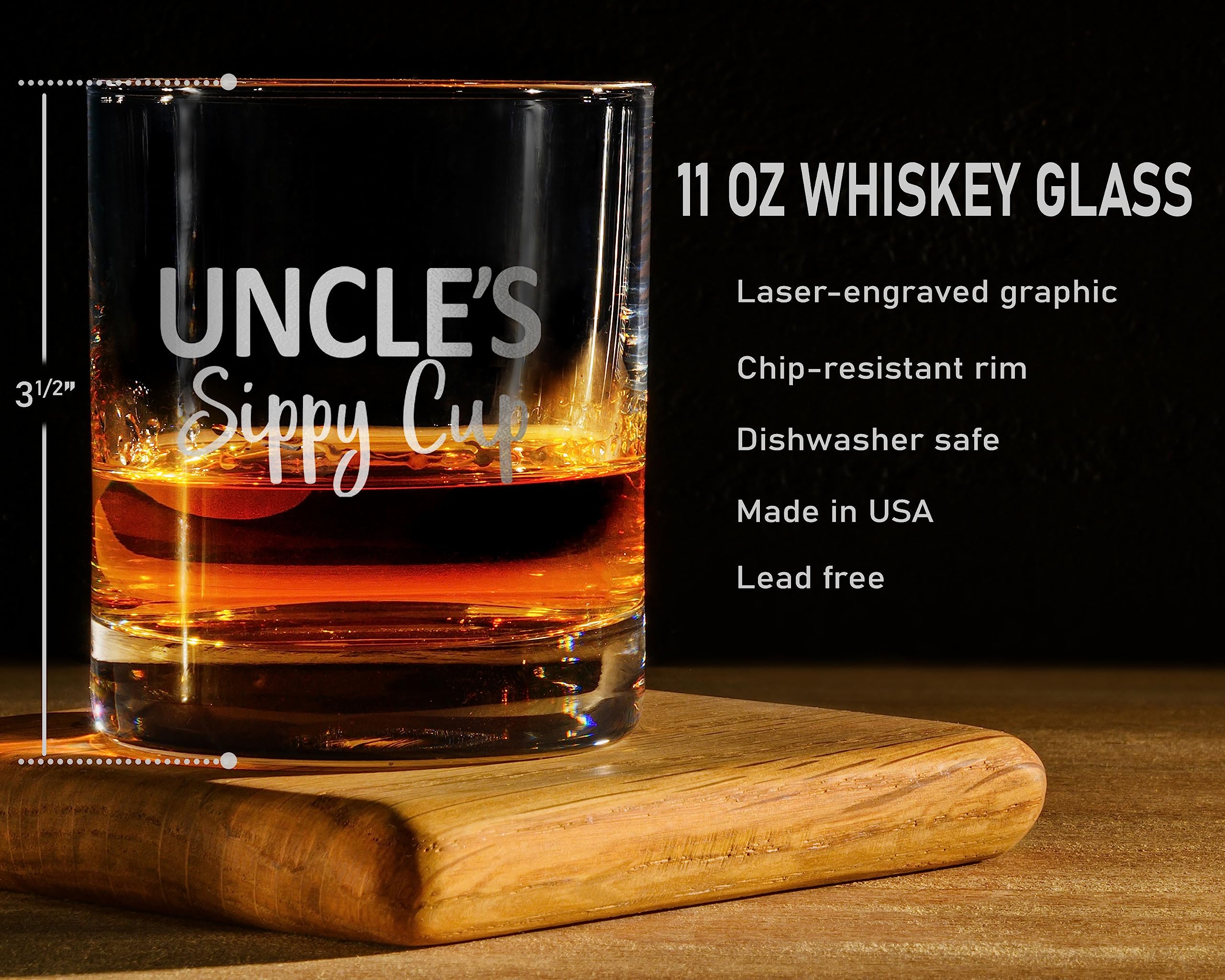 UNCLE'S SIPPY CUP Custom Personalized Whiskey Glass - Laser Engraved Etched Funny Gift for Dad Uncle Grandpa