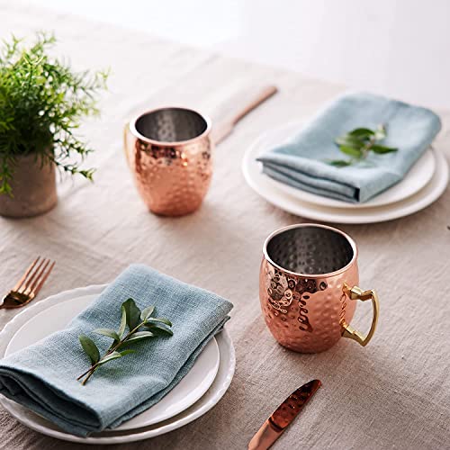 Copper Cure Moscow Mule Mugs | Large Size 19 ounces | Set of 4 Hammered Cups | Stainless Steel Lining | Pure Copper Plating | Gold Brass Handles Gift Pack