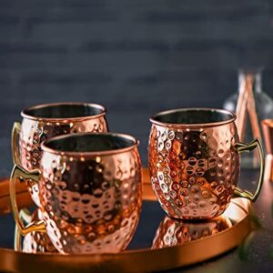 Copper Cure Moscow Mule Mugs | Large Size 19 ounces | Set of 4 Hammered Cups | Stainless Steel Lining | Pure Copper Plating | Gold Brass Handles Gift Pack