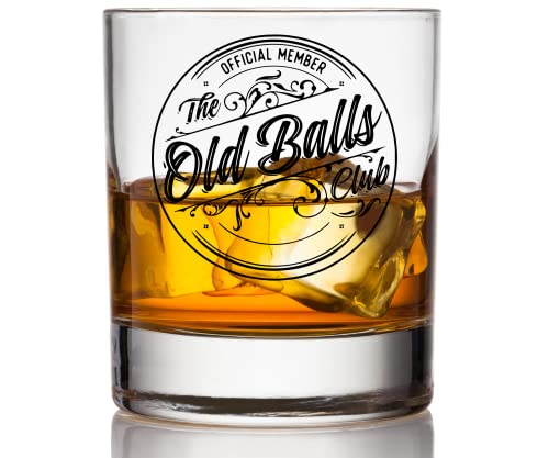 Old Balls Whiskey Glass - Funny Retirement or Birthday Gifts for Men - Unique Gag Gifts for Dad, Grandpa, Old Man, or Senior Citizen, 30th, 40th, 50th, 60th Birthday Gift for Men