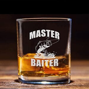 NeeNoNex Master Baiter Fishing Whiskey Glass - Funny Fisherman Gift