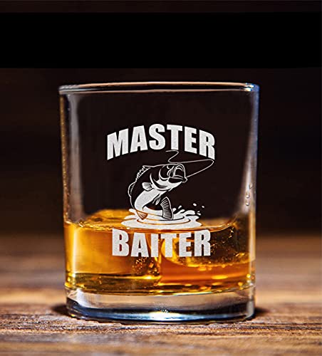 NeeNoNex Master Baiter Fishing Whiskey Glass - Funny Fisherman Gift