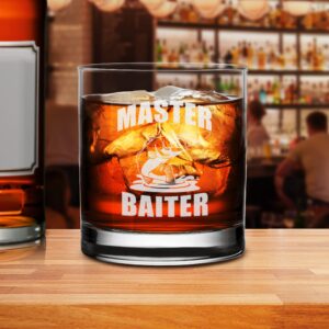 NeeNoNex Master Baiter Fishing Whiskey Glass - Funny Fisherman Gift