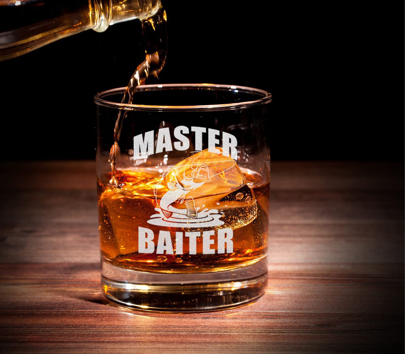 NeeNoNex Master Baiter Fishing Whiskey Glass - Funny Fisherman Gift