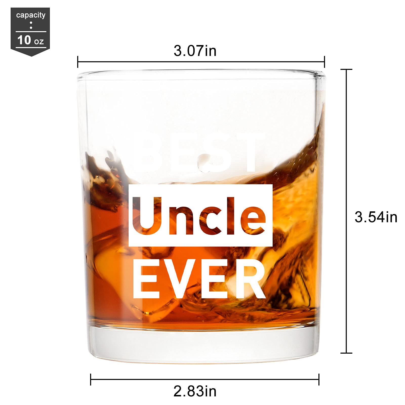 Best Uncle Ever Whiskey Glass, Funny Dad Gift for Him Uncle Dad Grandfather Husband, Special Uncle Rock Glass for Father’s Day Birthday Christmas Retirement, 10 Oz