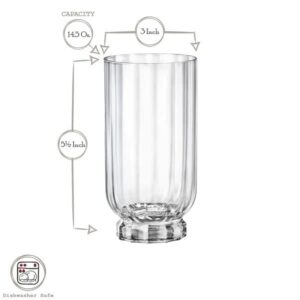 Bormioli Rocco Florian 14.5 oz. Highball Cocktail Beverage Drinking Glasses, Clear, Set of 4