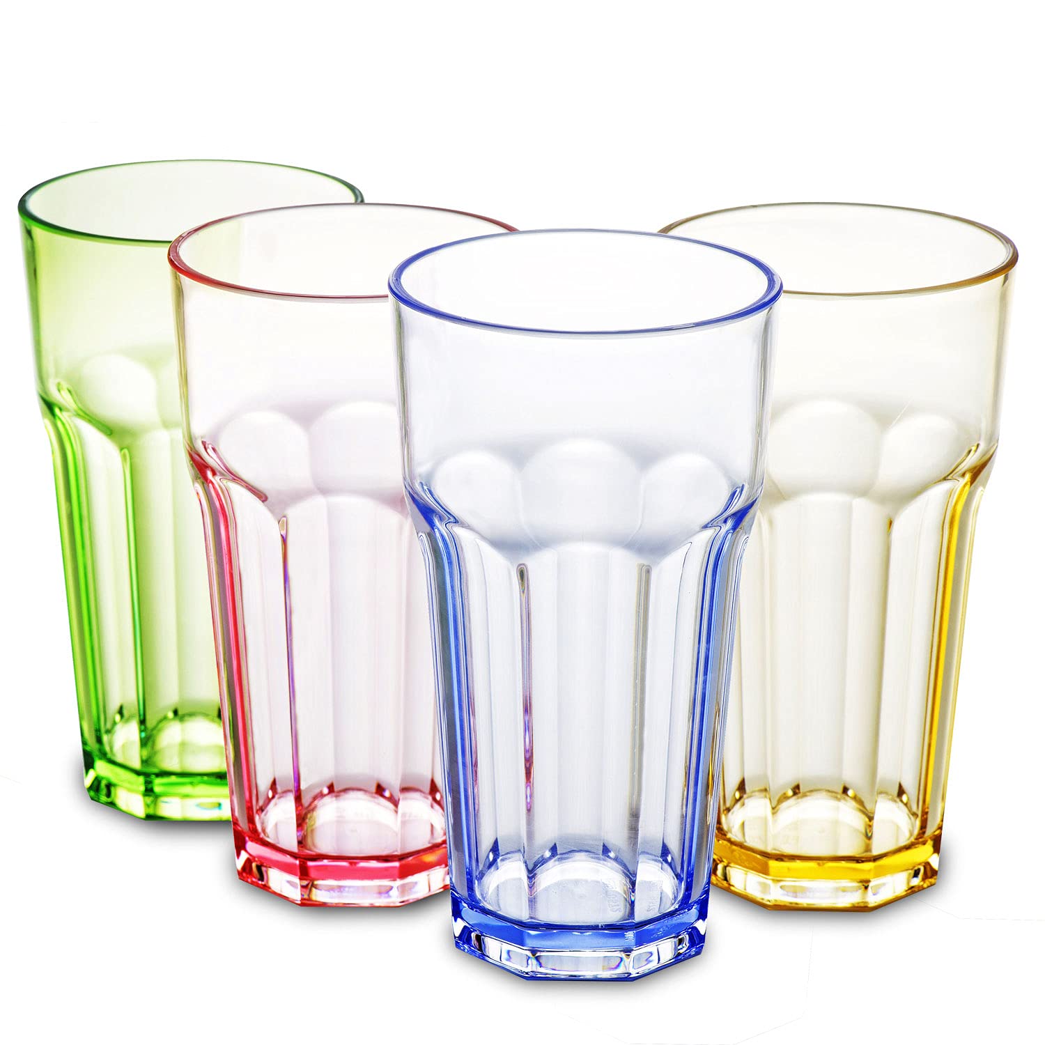 YOOJAM 13oz Plastic Drinking Glasses Tumblers Cups Glassware Kitchen Highball Water Juice Drinkware set for Kids Unbreakable BPA Free Dishwasher Safe 4 Assorted Colors