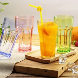 YOOJAM 13oz Plastic Drinking Glasses Tumblers Cups Glassware Kitchen Highball Water Juice Drinkware set for Kids Unbreakable BPA Free Dishwasher Safe 4 Assorted Colors