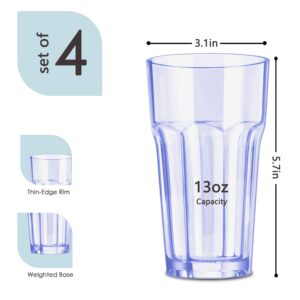 YOOJAM 13oz Plastic Drinking Glasses Tumblers Cups Glassware Kitchen Highball Water Juice Drinkware set for Kids Unbreakable BPA Free Dishwasher Safe 4 Assorted Colors