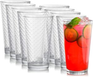 circleware paragon heavy base highball drinking glasses tumblers, huge set of 8 kitchen entertainment ice tea beverage cups glassware for water, juice, beer and bar decor gift, 15.7 oz, 15.7 oz, clear