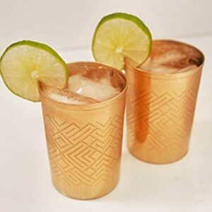 Alchemade 100% Pure Copper Mint Julep Tumbler Cups - 10 Oz Derby Cups With Etched Geometric Design For Mint Juleps, Cocktails, Or Your Favorite Beverage - Keeps Drinks Colder, Longer